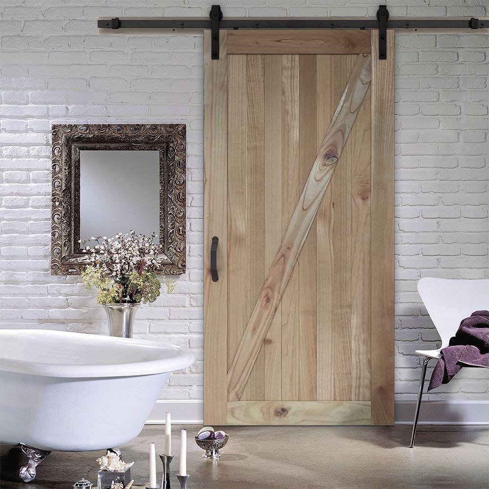 36 in. x 84 in. Rustic Unfinished Wood Sliding Barn Door with Hardware Kit - Super Arbor