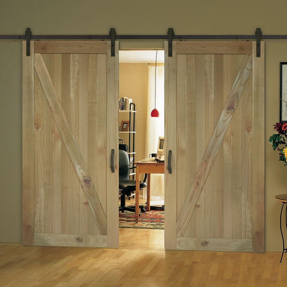 36 in. x 84 in. Rustic Unfinished Wood Sliding Barn Door with Hardware Kit - Super Arbor