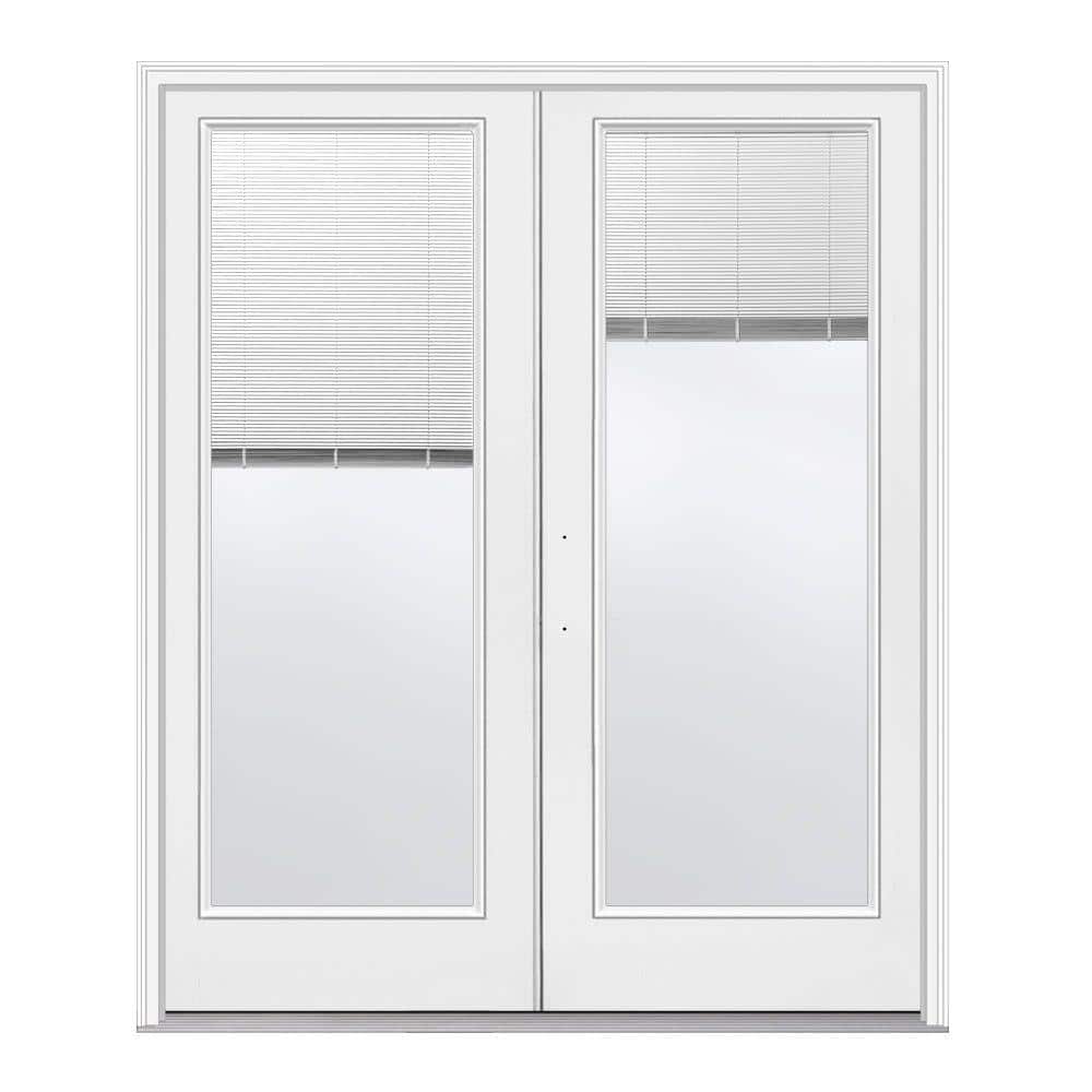 60 in. x 80 in. Right-Hand/Outswing Low-E 1 Lite Primed Fiberglass Double Prehung Patio Door with Internal Blinds