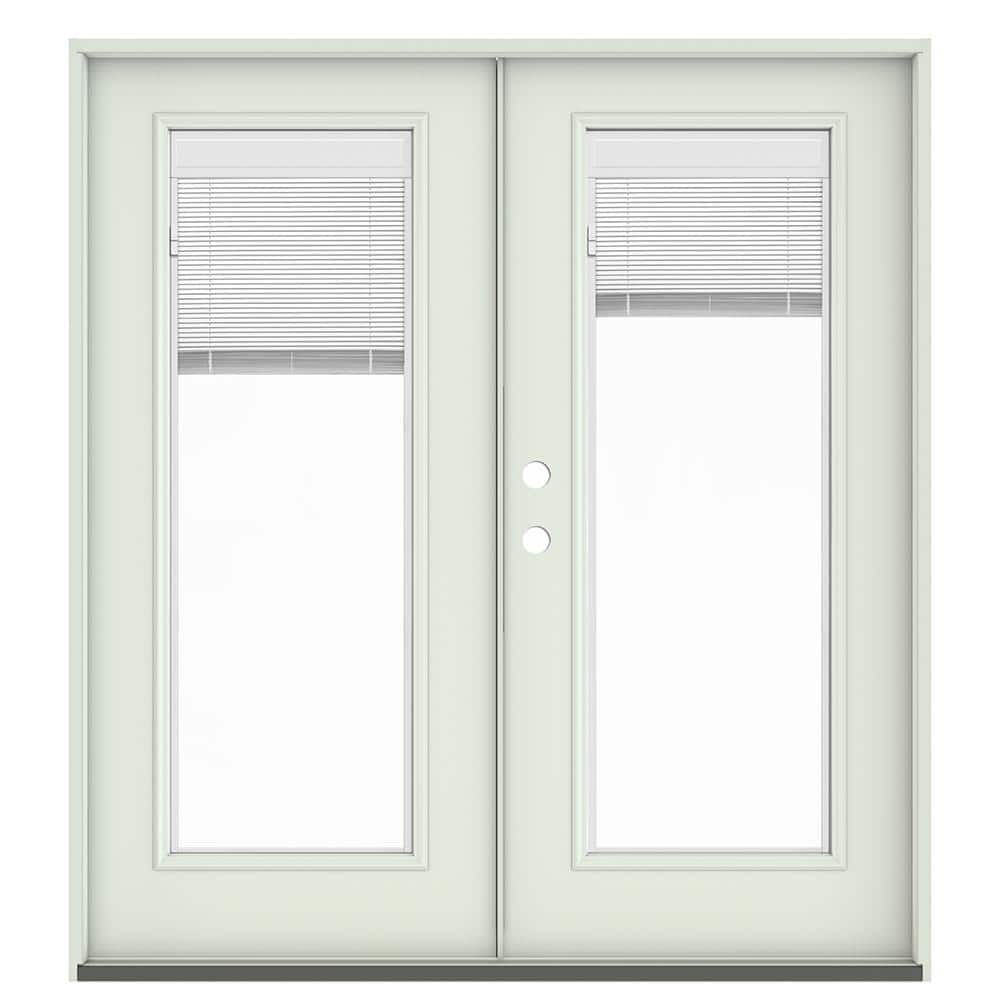 60 in. x 80 in. Right-Hand/Outswing Low-E 1 Lite Primed Fiberglass Double Prehung Patio Door with Internal Blinds
